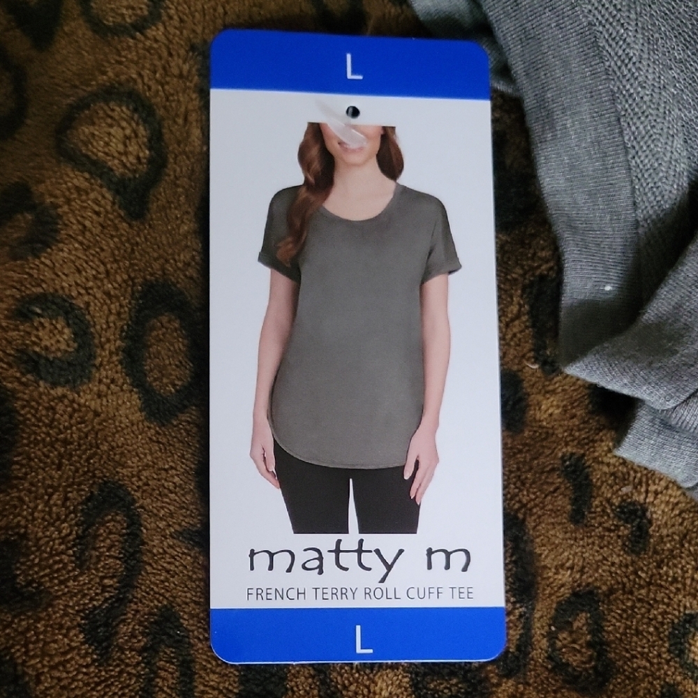Matty M Heather Olive "French Terry Roll Cuff Tee"